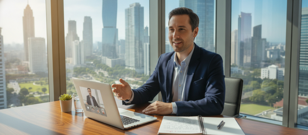 A focused individual preparing for an English job interview sits at a desk in a well-lit, modern office environment. The foreground features a neatly organized desk with a laptop open and a notepad filled with notes. In the middle ground, there's a professional-looking person dressed in business attire, practicing their answers, looking confident and engaged. The background shows a large window with natural light streaming in, allowing a view of a vibrant cityscape. The atmosphere conveys a sense of optimism and determination, with warm tones highlighting the scene. The image captures the essence of optimal preparation for an English job interview, emphasizing professionalism and readiness. A focused individual preparing for an English job interview sits at a desk in a well-lit, modern office environment. The foreground features a neatly organized desk with a laptop open and a notepad filled with notes. In the middle ground, there's a professional-looking person dressed in business attire, practicing their answers, looking confident and engaged. The background shows a large window with natural light streaming in, allowing a view of a vibrant cityscape. The atmosphere conveys a sense of optimism and determination, with warm tones highlighting the scene. The image captures the essence of optimal preparation for an English job interview, emphasizing professionalism and readiness.